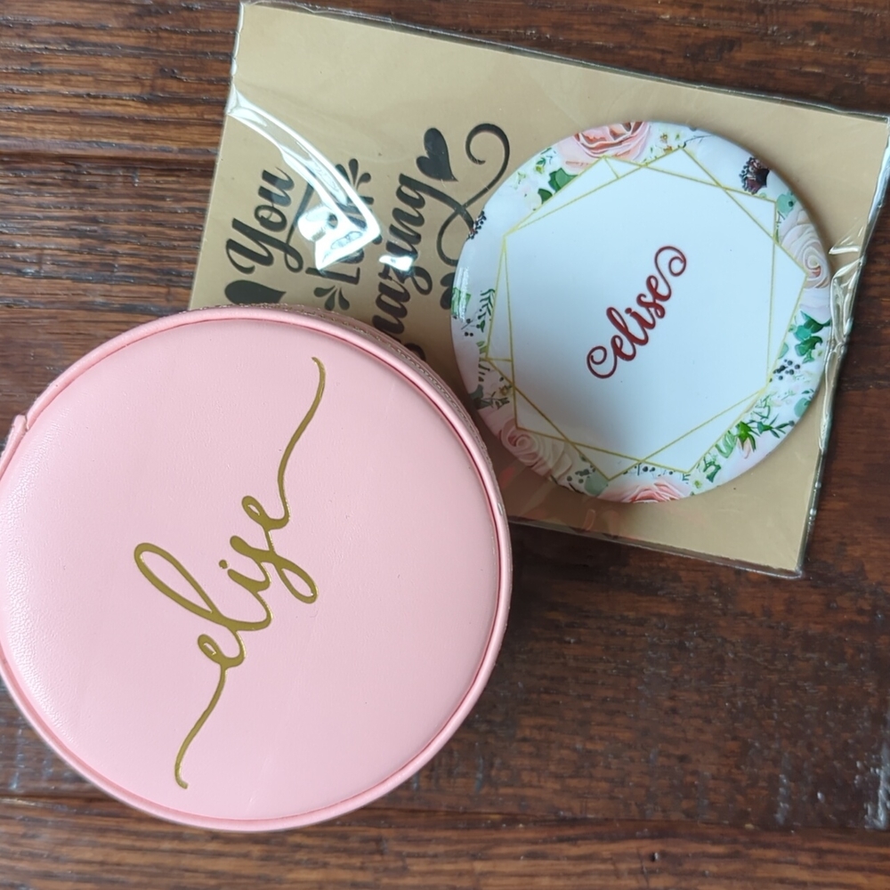Bundle of personalized ELISE items - jewelry holder & pocket mirror from Etsy